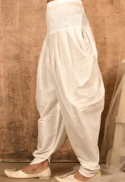 Solid Color Art Silk Dhoti Pant in Off White