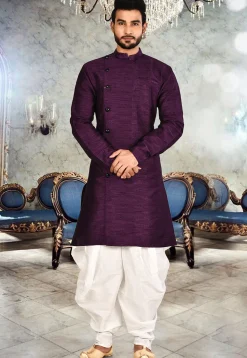 Solid Color Art Silk Dhoti Kurta in Violet