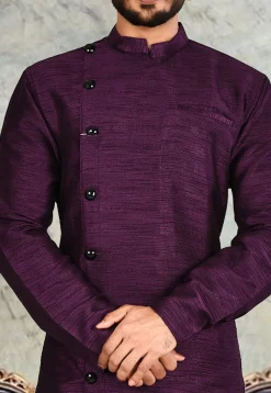 Solid Color Art Silk Dhoti Kurta in Violet