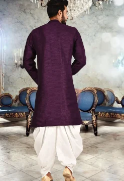 Solid Color Art Silk Dhoti Kurta in Violet