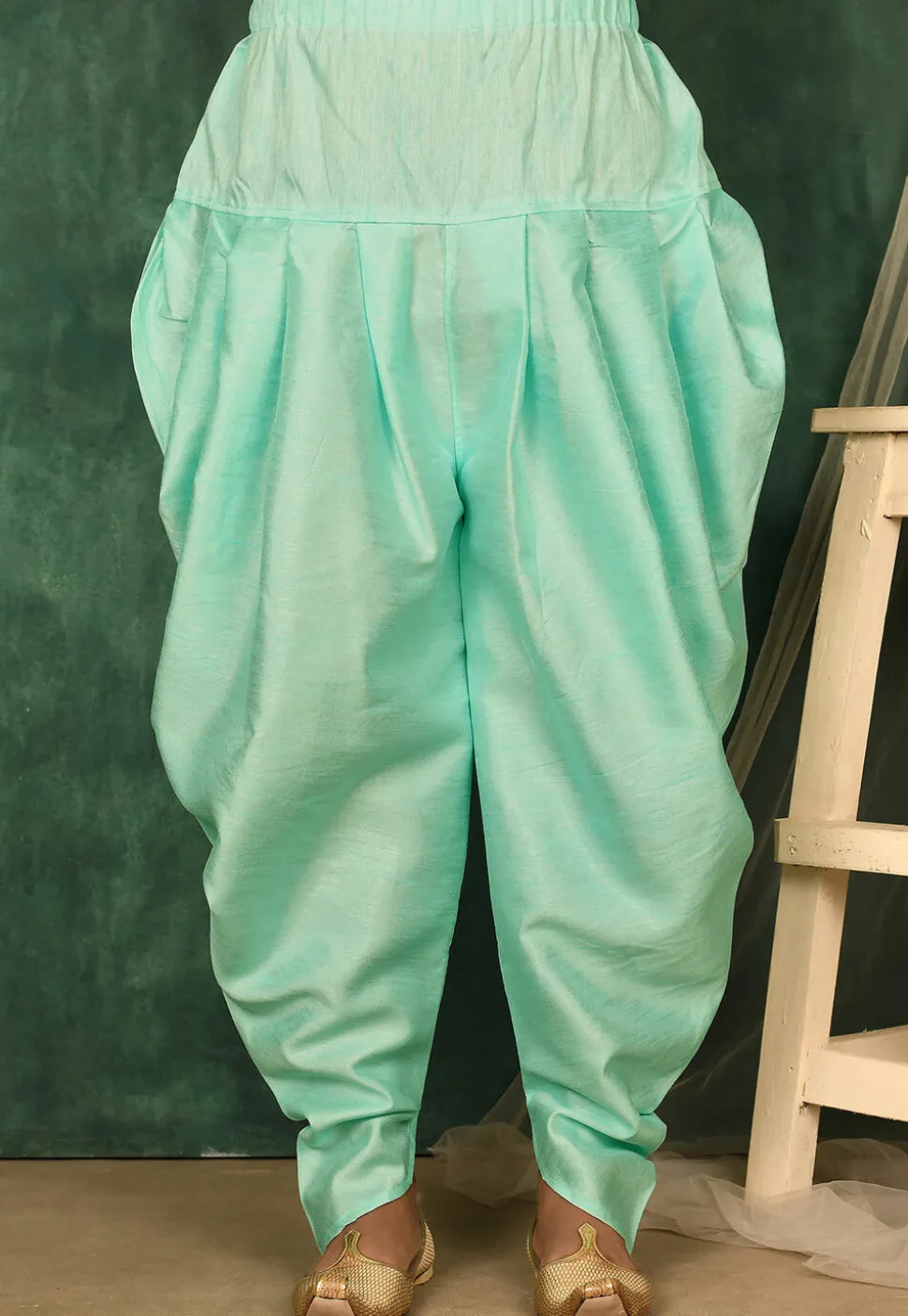 Solid Color Art Silk Dhoti Pant in Light Blue
