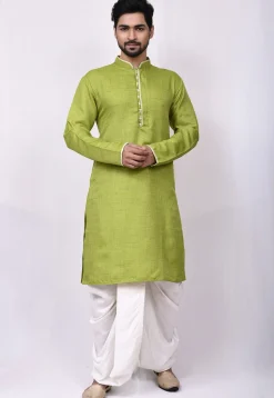 Solid Color Art Silk Dhoti Kurta in Light Green