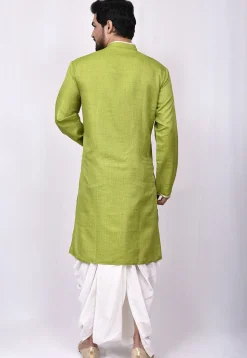 Solid Color Art Silk Dhoti Kurta in Light Green