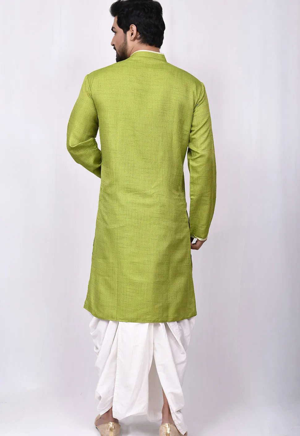 Solid Color Art Silk Dhoti Kurta in Light Green