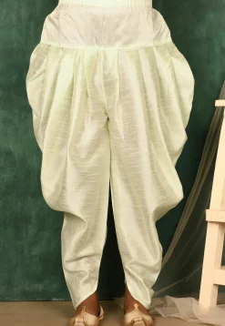 Solid Color Art Silk Dhoti Pant in Cream