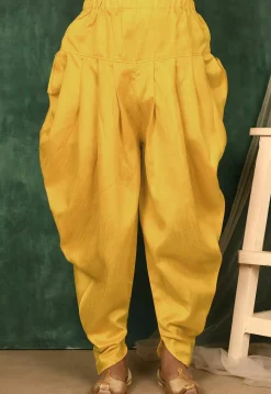 Solid Color Art Silk Dhoti Pant in Mustard
