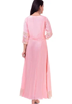 Solid Color Art Silk Hig Low Kurta in Peach