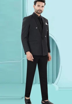 Solid Color Art Silk Jacquard Tuxedo in Black