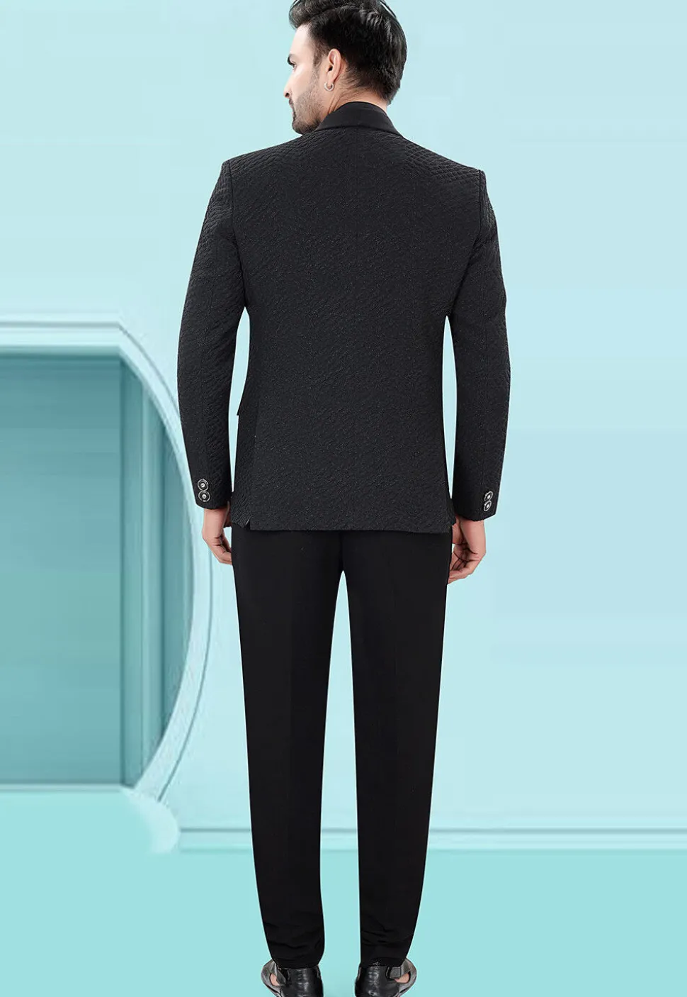 Solid Color Art Silk Jacquard Tuxedo in Black