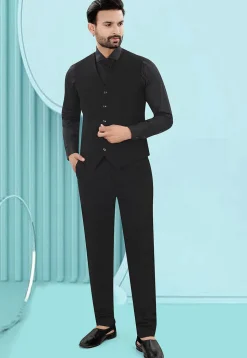 Solid Color Art Silk Jacquard Tuxedo in Black