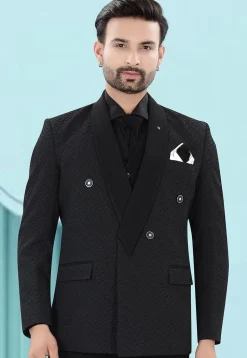 Solid Color Art Silk Jacquard Blazer in Black