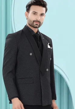 Solid Color Art Silk Jacquard Blazer in Black