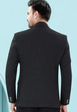 Solid Color Art Silk Jacquard Blazer in Black