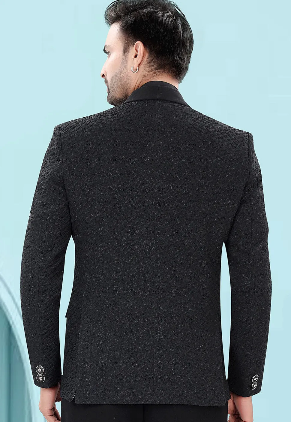 Solid Color Art Silk Jacquard Blazer in Black