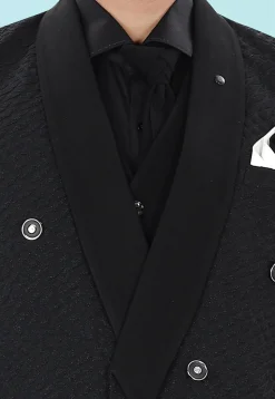 Solid Color Art Silk Jacquard Blazer in Black