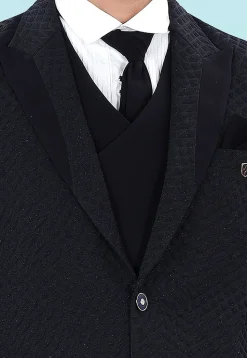 Solid Color Art Silk Jacquard Blazer in Navy Blue