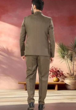 Solid Color Art Silk Jodhpuri Suit in Brown