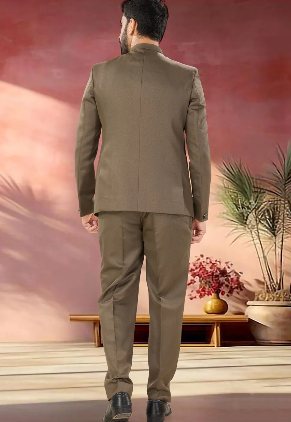 Solid Color Art Silk Jodhpuri Suit in Brown