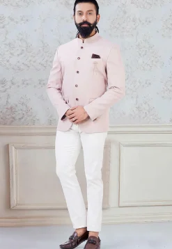 Solid Color Art Silk Jodhpuri Suit in Baby pink