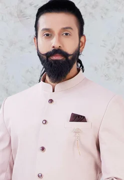 Solid Color Art Silk Jodhpuri Suit in Baby pink