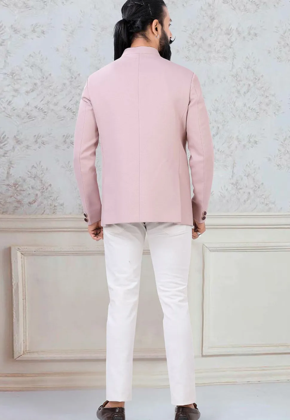 Solid Color Art Silk Jodhpuri Suit in Baby pink