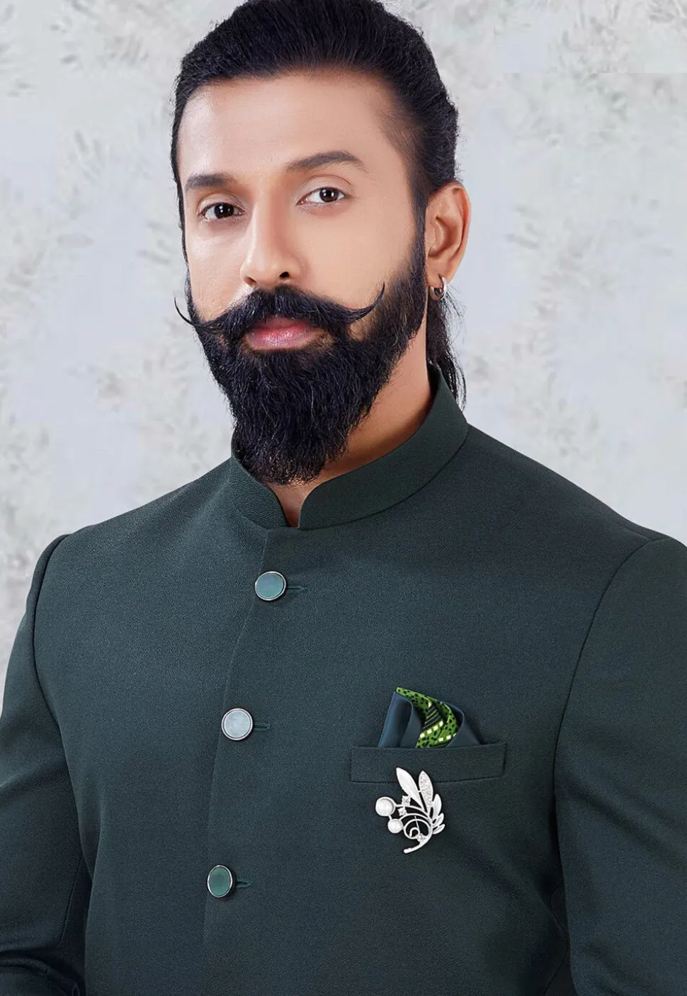 Solid Color Art Silk Jodhpuri Suit in Dark Green