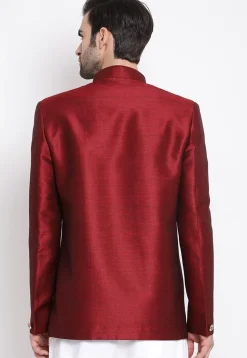 Solid Color Art Silk Jodhpuri Jacket in Maroon
