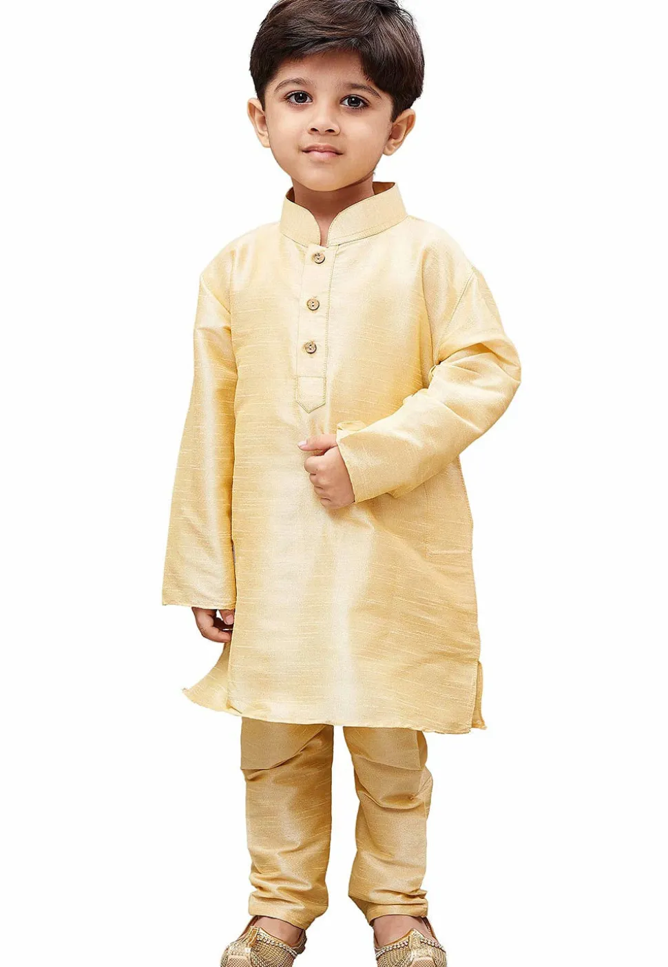 Solid Color Art Silk Kurta Set in Beige