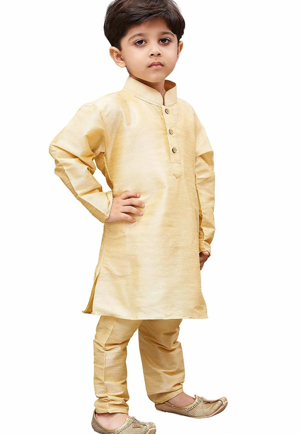 Solid Color Art Silk Kurta Set in Beige