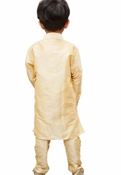 Solid Color Art Silk Kurta Set in Beige