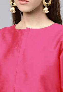 Solid Color Art Silk Kurti in Fuchsia