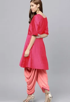 Solid Color Art Silk Kurti in Fuchsia
