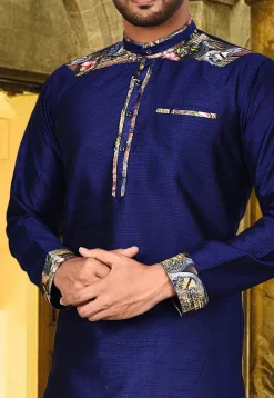 Solid Color Art Silk Kurta in Royal Blue