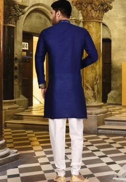 Solid Color Art Silk Kurta in Royal Blue