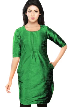 Solid Color Art Silk Kurti in Green
