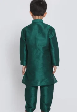 Solid Color Art Silk Kurta Set in Dark Teal Green
