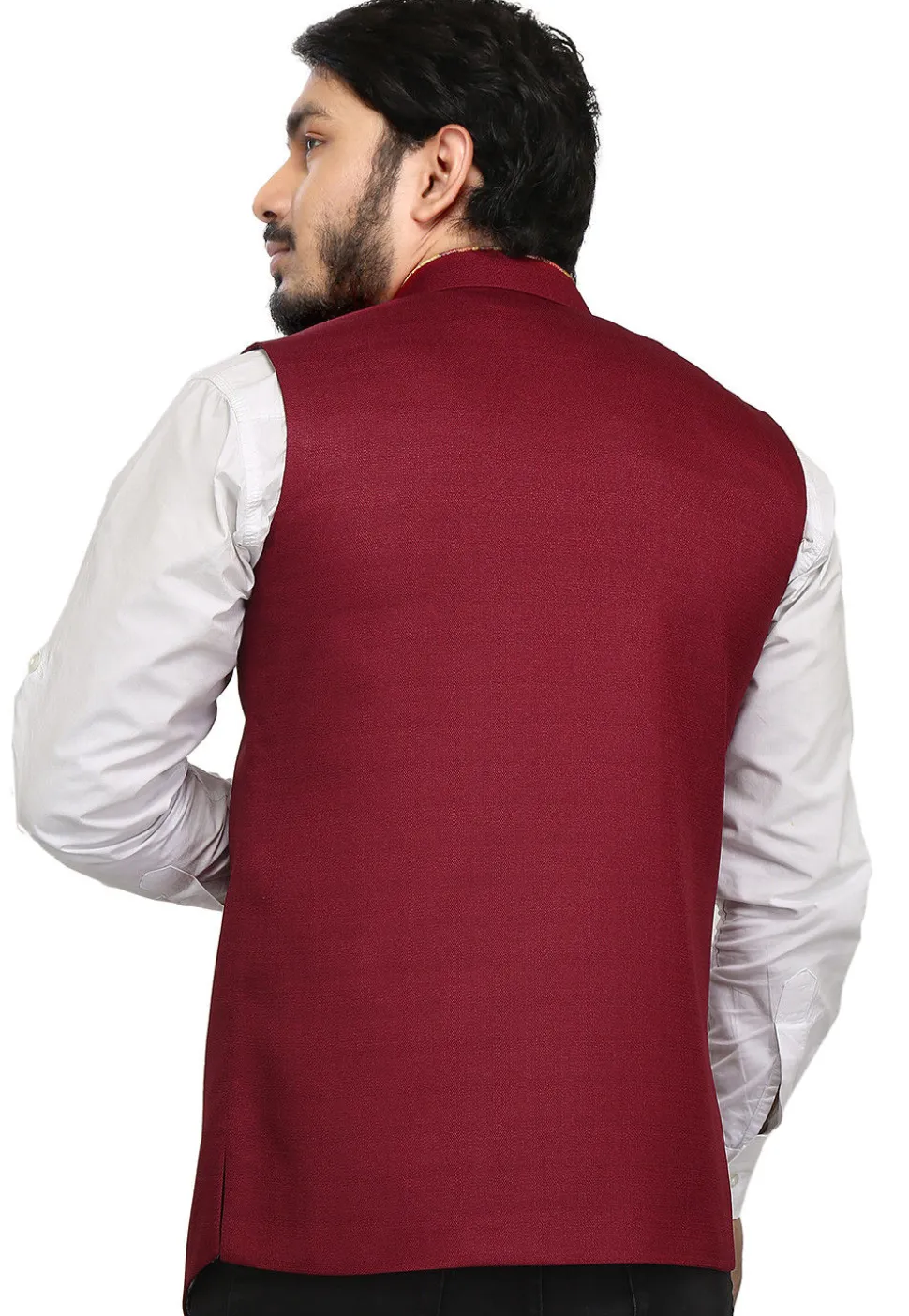 Solid Color Art Silk Nehru Jacket in Maroon