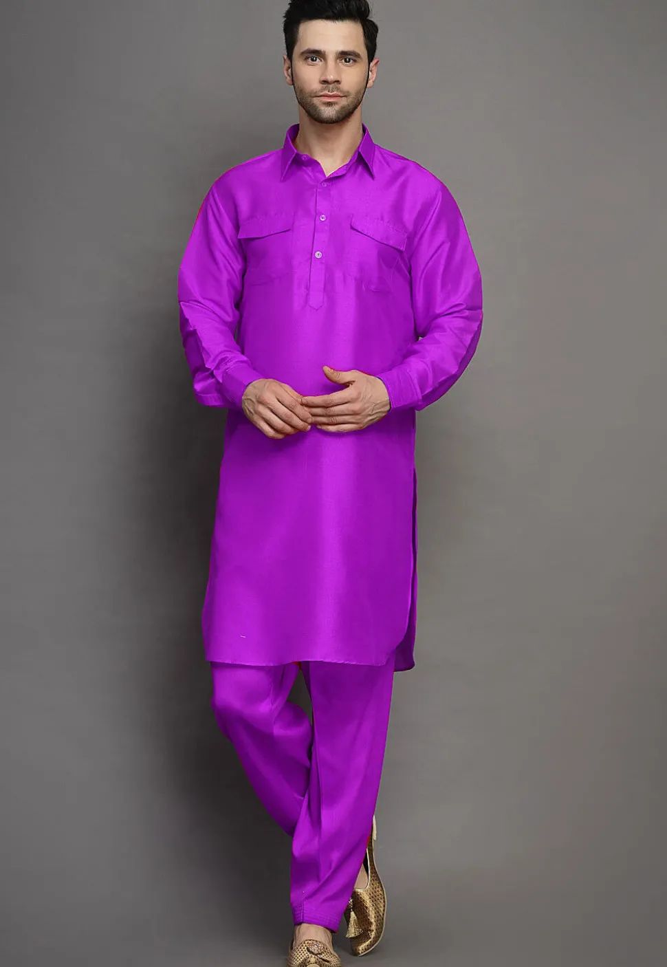 Solid Color Art Silk Paithani Suit in Violet