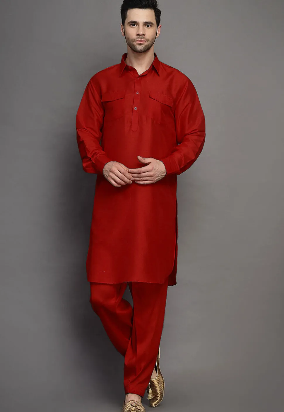 Solid Color Art Silk Paithani Suit in Maroon