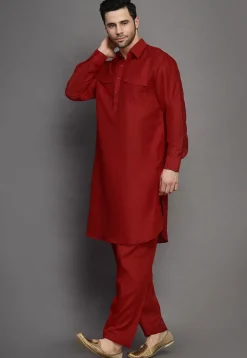 Solid Color Art Silk Paithani Suit in Maroon