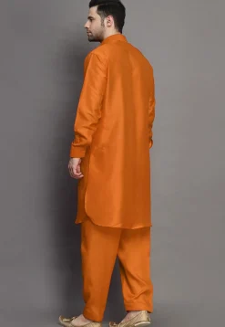 Solid Color Art Silk Paithani Suit in Orange