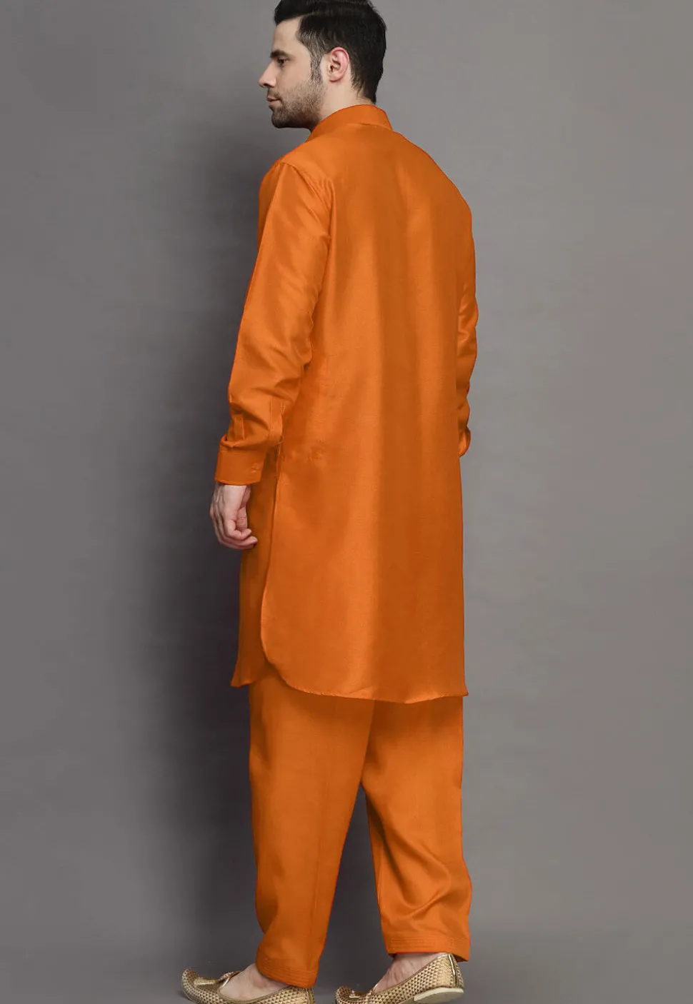 Solid Color Art Silk Paithani Suit in Orange