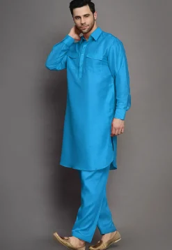 Solid Color Art Silk Paithani Suit in Blue