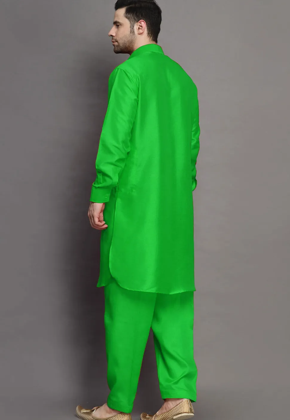 Solid Color Art Silk Paithani Suit in Green