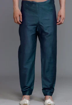 Solid Color Art Silk Pajama in Teal Blue