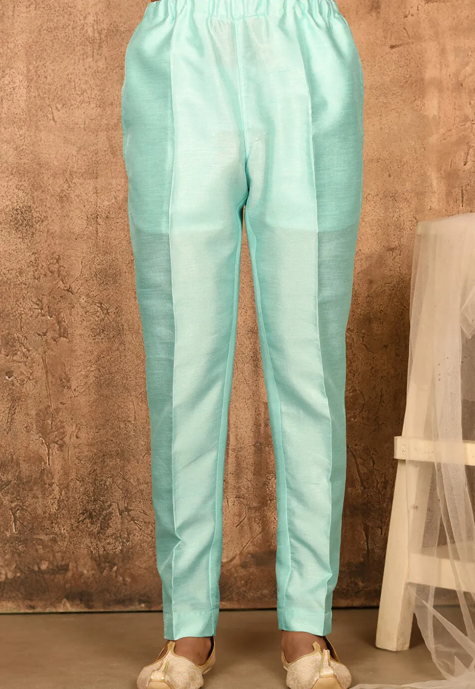 Solid Color Art Silk Pajama in Sky Blue