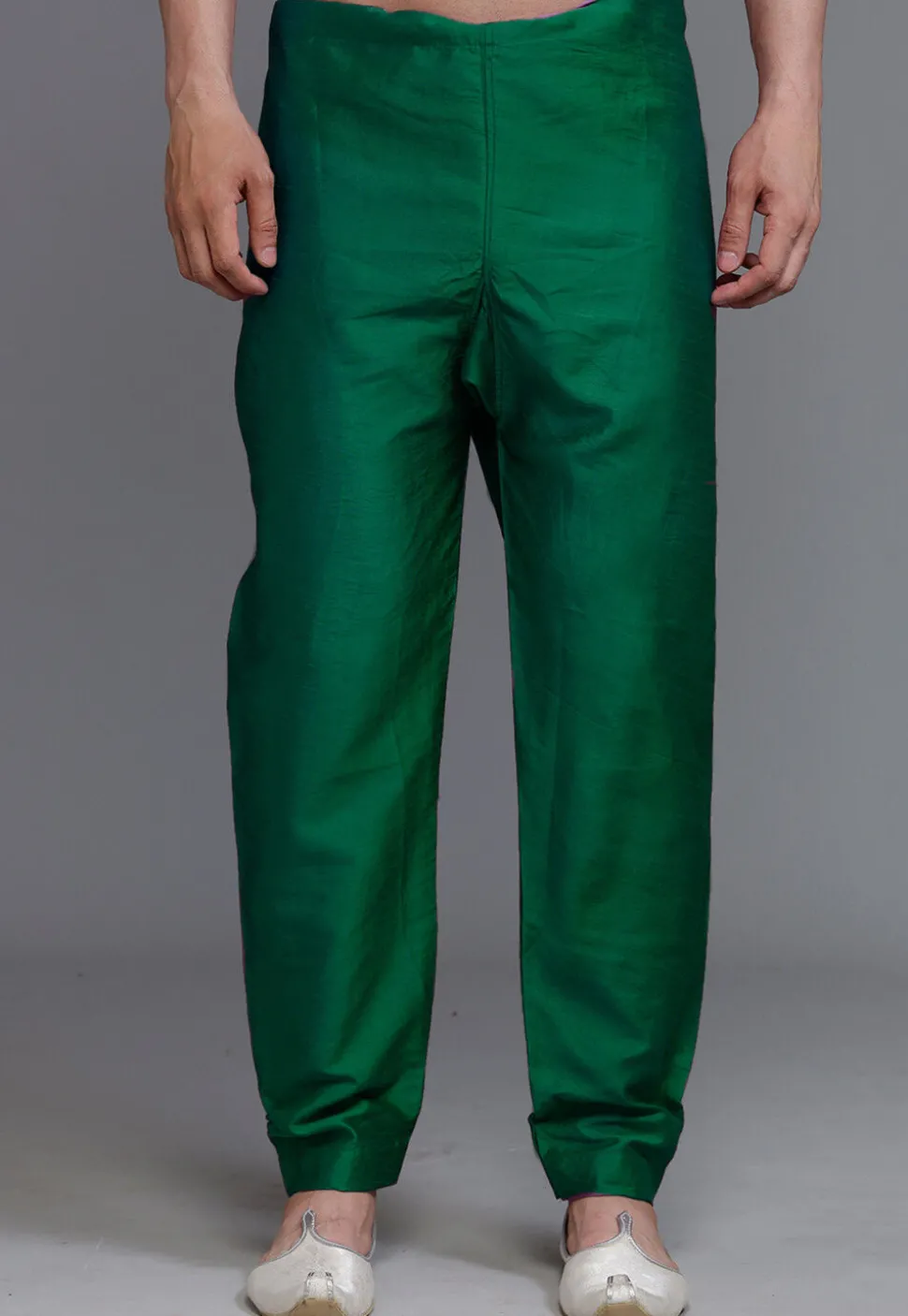 Solid Color Art Silk Pajama in Dark Green