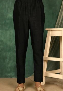 Solid Color Art Silk Pajama in Black