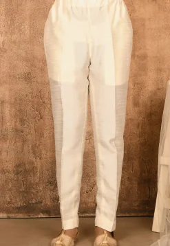 Solid Color Art Silk Pajama in Off White