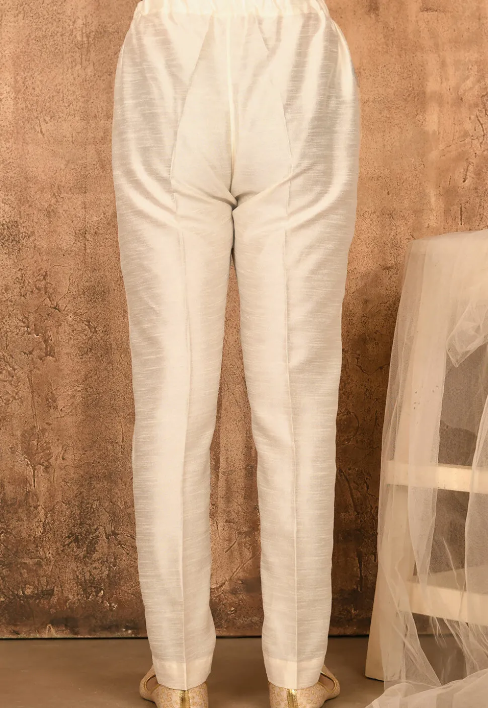 Solid Color Art Silk Pajama in Off White